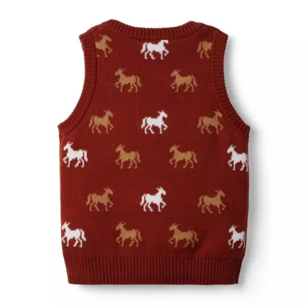 JANIE and JACK Horse Sweater Vest Burnt Henna Print Cotton Blend Unisex 10 NWT